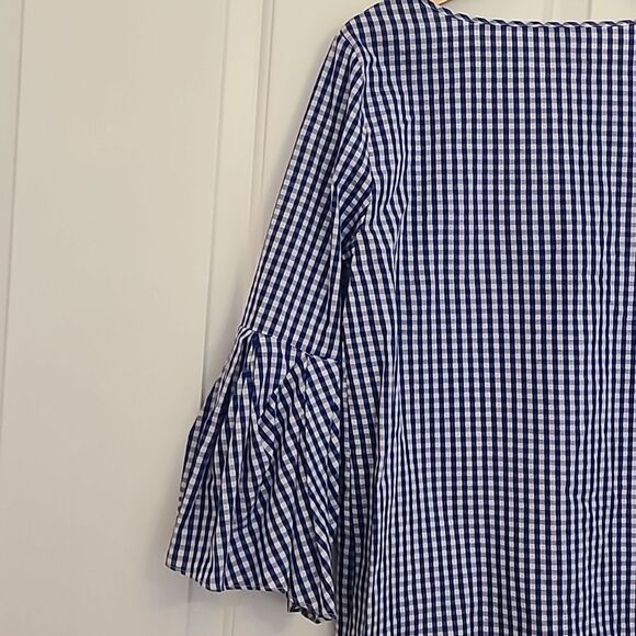 Jane &  Delancey 100% Cotton Medium Blue White Gingham Blouse Bell Sleeve Size M - Picture 5 of 9